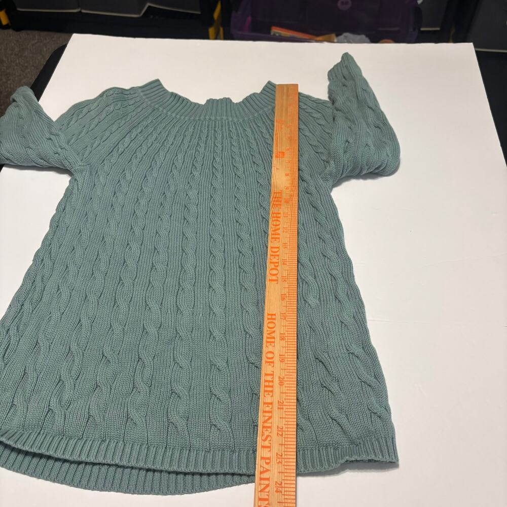 Talbots Petite Cable Knit Sweater Teal Cotton Crewneck Classic Size P - Picture 5 of 6
